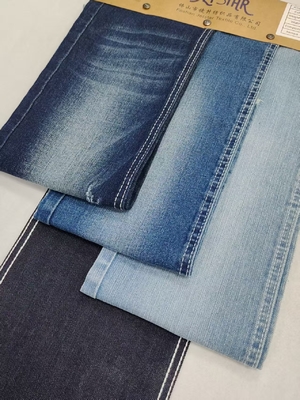 주문 고신축 면 폴리에스터 레이온 다크 인디고 데님 원단 10oz 여성 청바지 바지용 online manufacture