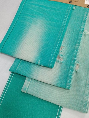 주문 Fancy APPLE GREEN Color Left Twill Style 10.6oz Denim Fabric With 10*7 Construction  JSD3023FG For Jeans online manufacture